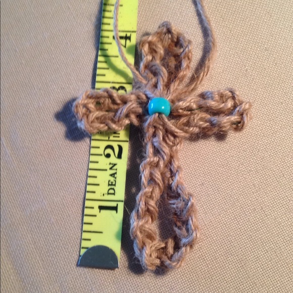 Set of 3 Ornaments Jute Cross Handcrafted Crocheted - Picture 4 of 4